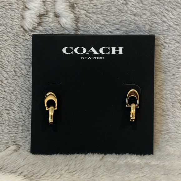 Coach Gold Signature Interlock Chain Stud Drop Earrings - Picture 2 of 4